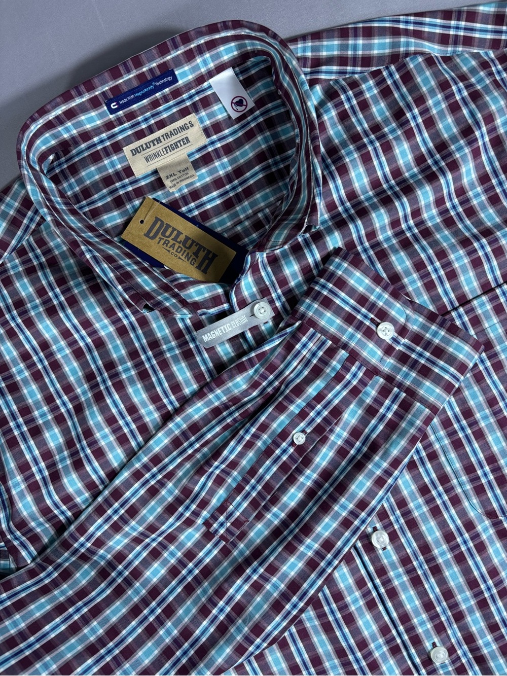 Duluth Trading Wrinklefighter MagnaReady Shirt Men 2XL Tall Plaid Magnetic